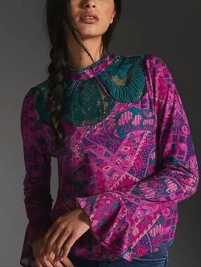 Anthropologie Tiny Brenan Flutter Sleeve Top Pink Size XL